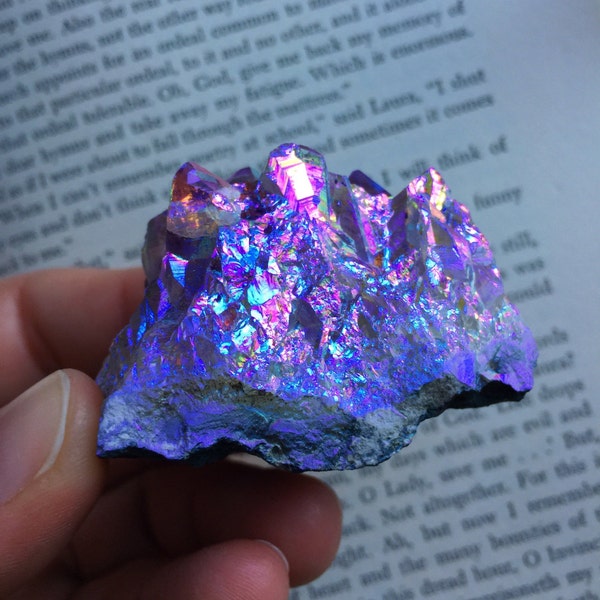 Adorable rainbow aura amethyst cluster