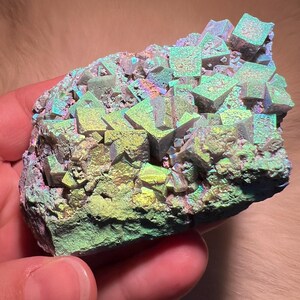 Rainbow aura UV reactive Rogerly fluorite, cubic fluorite