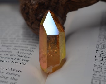 High quality sunset aura Lemurian Quartz point