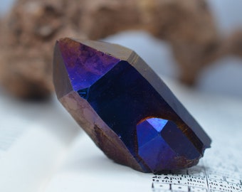 Cobalt titanium aura Quartz point