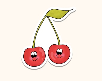 Happy Cherries Sticker, wasserfester Aufkleber, Laptop Sticker, Wasserflasche Sticker, hochwertiger Aufkleber
