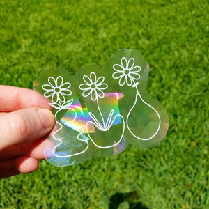 Rainbow Suncatcher, Prismatic, Window Vinyl Decal, Clear Rainbow Maker, Floral Trio, Suncatcher Sticker