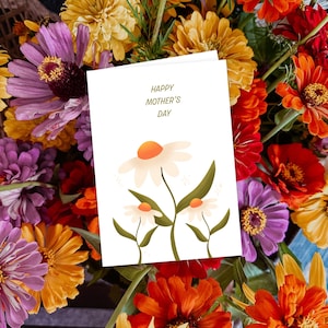 Bloemen Happy Mother's Day Card, afdrukbare kaart, esthetiek madeliefje, kaart voor mama, kaart voor moeder, digitale downloadkaart