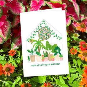 Carte de joyeux anniversaire pour amoureux des plantes, esthétique de serre, carte imprimable, carte de jeu de mots drôle de plante, carte pour elle, carte pour lui, téléchargement numérique