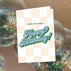 Biglietto di auguri di buon compleanno retrò, biglietto stampabile, estetica Groovy, biglietto per lei, biglietto per lui, biglietto scaricabile digitale