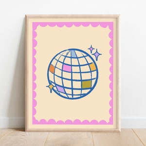 Bola de discoteca ilustrada y esbozada, moderna, descarga digital/impresión de arte mural/4x6, 5x7, 8x10, 8x12, 16x20/Impresión de arte mural para dormitorio
