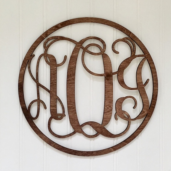Monogram Wall Hanging, Circle Vine 3 Letter Wooden Wall Plaque, Nursery Sign, Baby Shower Gift, Wedding, Engagement Gift, Dorm Wall Hanging