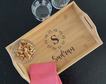 Personalized Wood Serving Tray, Custom Breakfast Tray, Farmhouse Coffee Table Tray, Housewarming Gift, Realtor Closing Gift, Wedding Gift