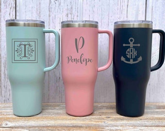 Large Personalized Cup with Handle, Monogram Water Bottle, Custom Coffee Mug With Handle, Custom 40 oz Cup, Teacher Cup, Gift for Her