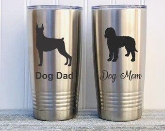 Dog Mom Dog Dad Mug 20 oz Insulated Tumbler Personalized Monogram Travel Mug Stainless Steel To Go Cup