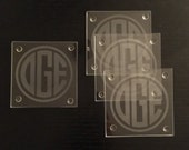 Monogram Glass Coasters, Personalized Laser Engraved Set of 4, Wedding, Engagement, Shower, Housewarming, Hostess, Anniversary Gift