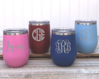 Personalized Wine Tumbler, Monogram Wine Cup , Custom Engraved Insulated Cup, Bridesmaid, Bachelorette, Bridal Party, Personalized Gift
