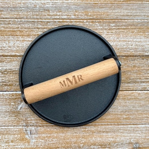 Personalized Cast Iron Press, Smash Burger Heavy Duty Press, Bacon Smasher, BBQ Grill Press Wood Handle, BBQ Gift for Him, Grill Accessories image 11