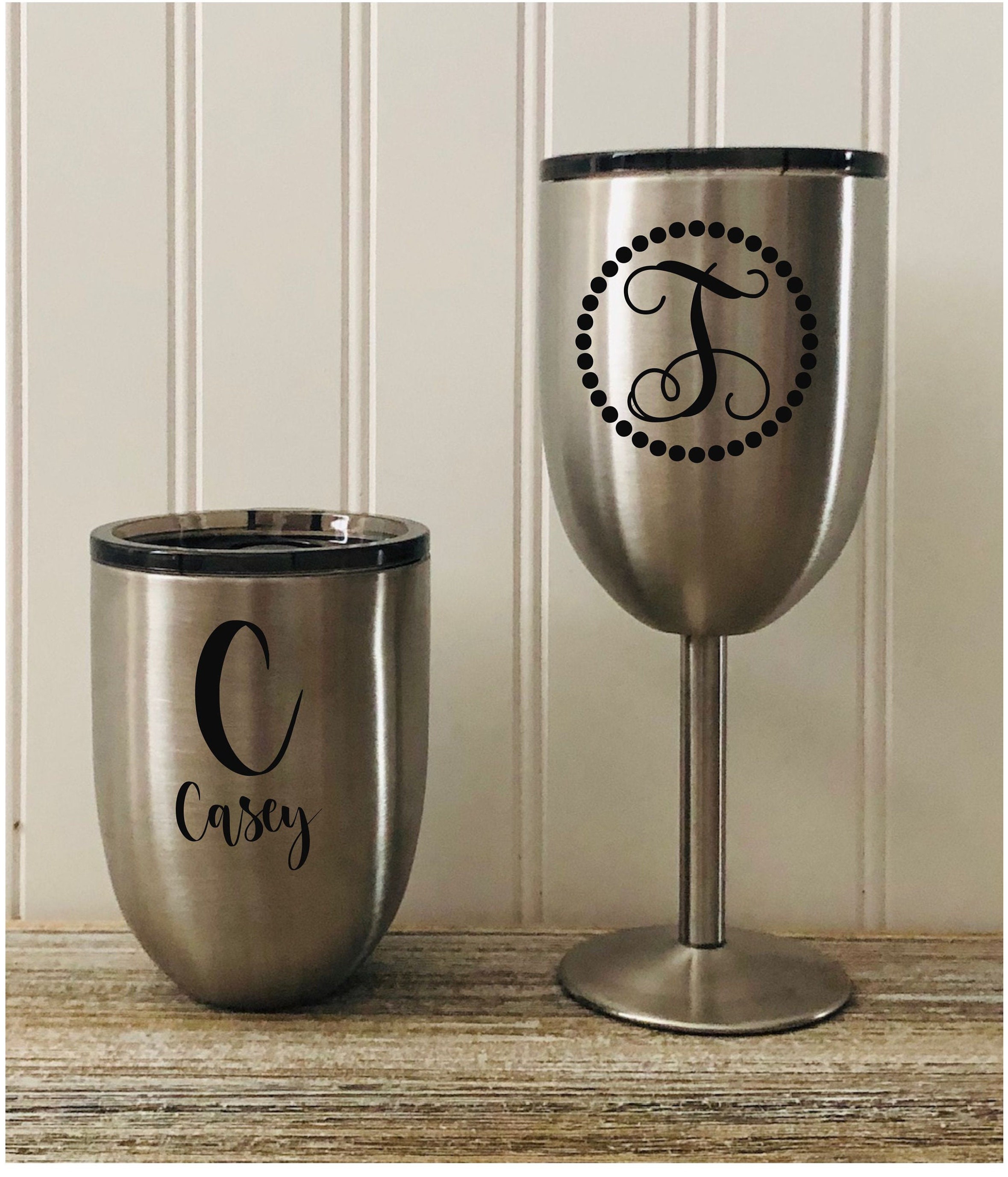 Copas de vino sin tallo personalizadas, Copas de vino grabadas con láser