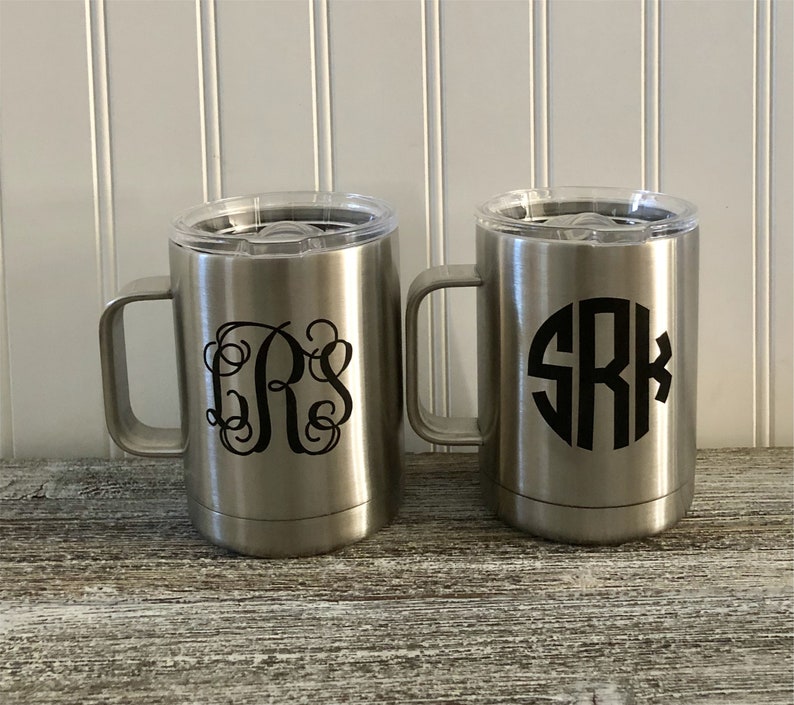 Monogram Coffee Mug Personalized Stainless Steel with Handle Etsy
