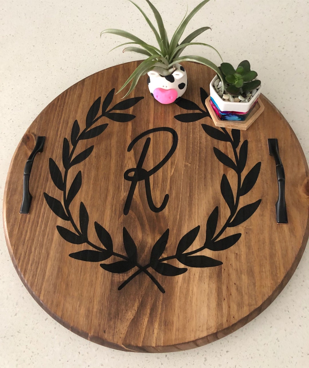 Personalized Lazy Susan, Custom Monogram Tray, Wood Tray With Handles ...