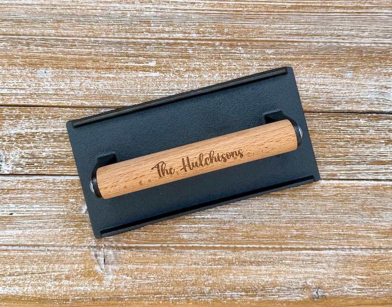 Personalized Cast Iron Press, Smash Burger Heavy Duty Press, Bacon Smasher, BBQ Grill Press Wood Handle, BBQ Gift for Him, Grill Accessories image 5