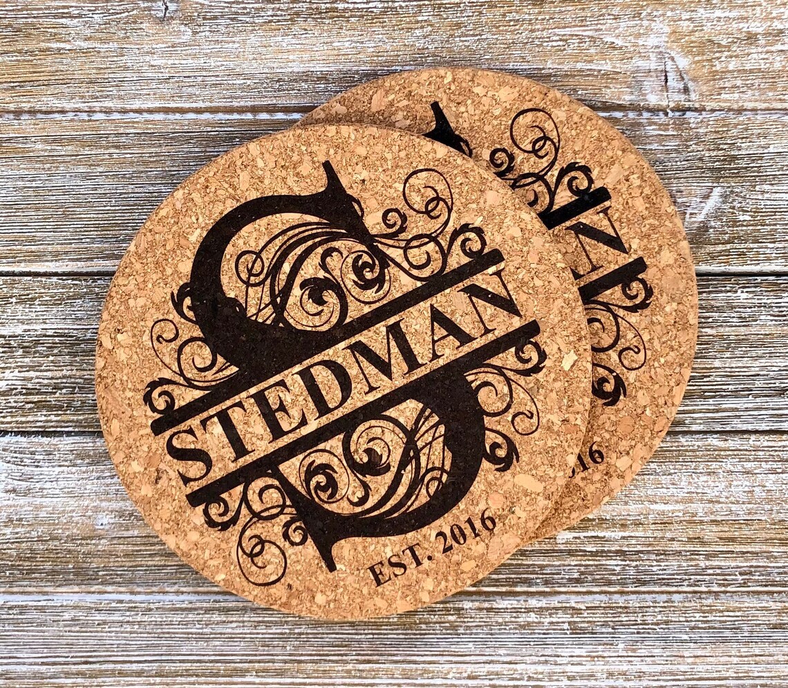 Personalized Cork Trivet Monogram Hot Pad Custom Pot Holder Etsy