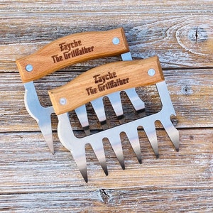 Personalized BBQ Meat Claw Shredders, Wooden Meat Claws, Stainless Steel BBQ Tools, BBQ Meat Lovers Gift, Set of 2 Meat Claws, Gift for Him image 3