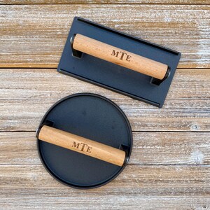 Personalized Cast Iron Press, Smash Burger Heavy Duty Press, Bacon Smasher, BBQ Grill Press Wood Handle, BBQ Gift for Him, Grill Accessories image 16