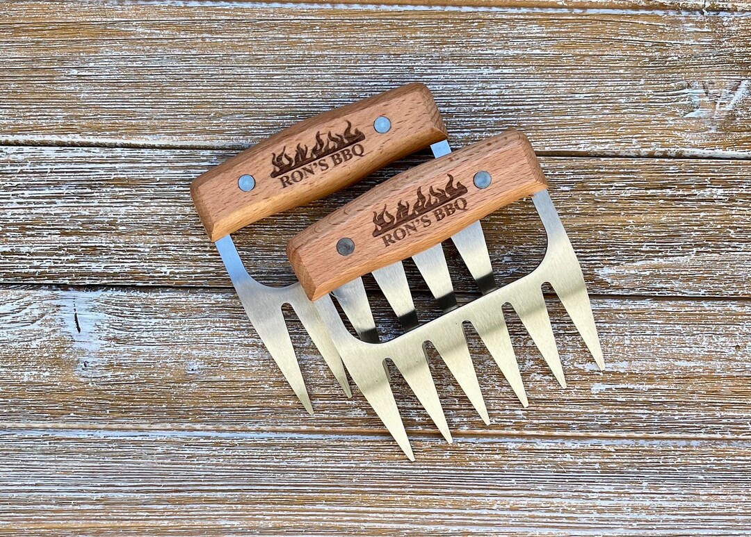 Personalized BBQ Meat Claw Shredders, Wooden Meat Claws, Stainless