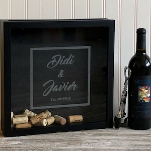 Personalized Wine Cork Shadow Box, Wedding, Engagement, Baby, Top Loading Keepsake Shadowbox, Mr. and Mrs.  Wedding, Glass Display Case