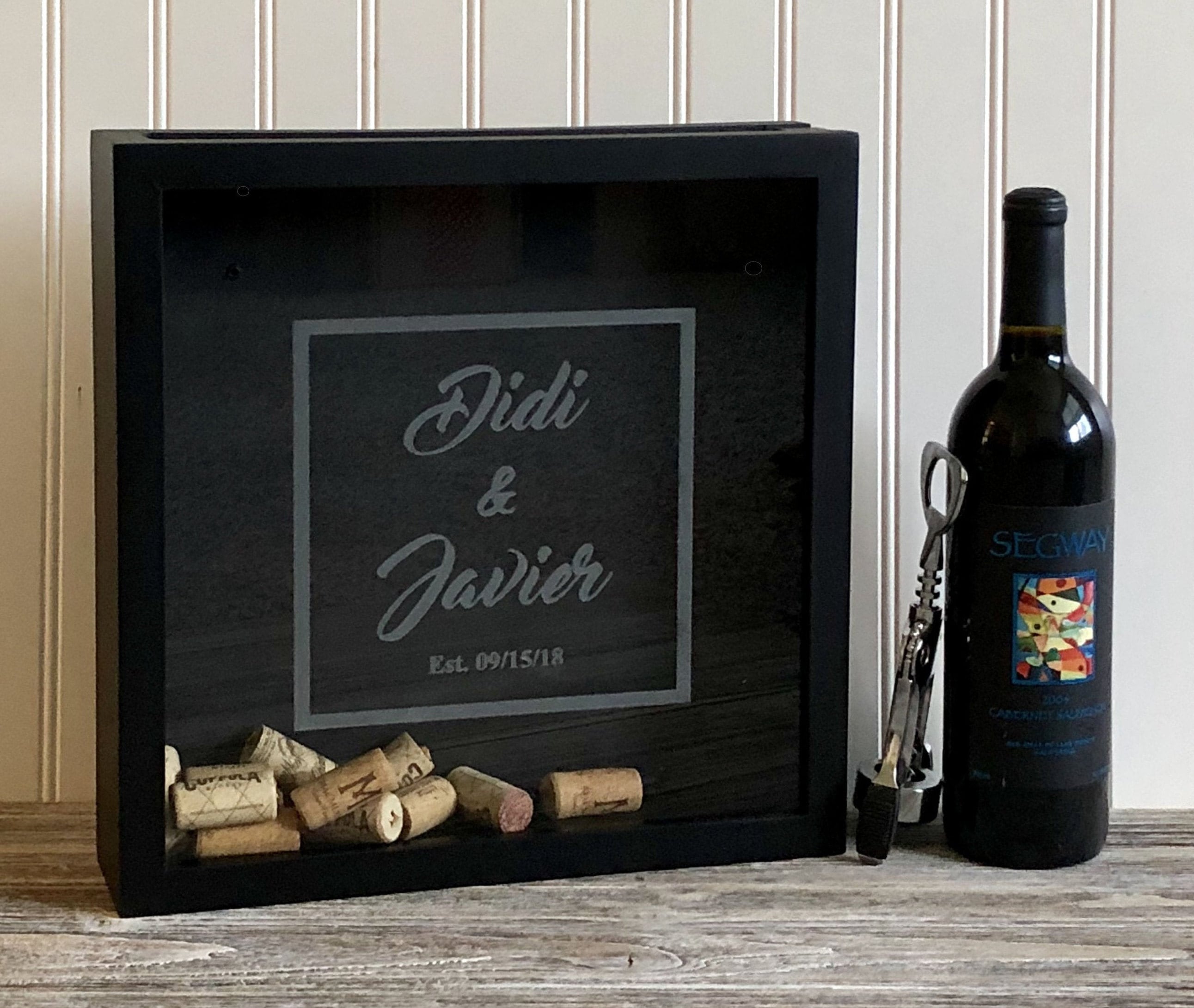 Personalized Wine Cork Shadow Box, Wedding, Engagement, Baby, Top