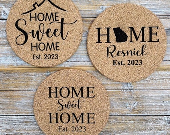 Personalized Cork Trivet, Home Sweet Home Trivet, Monogram Hot Pad, Custom Pot Holder, Hot Pad, Kitchen Decor, Personalized Gift