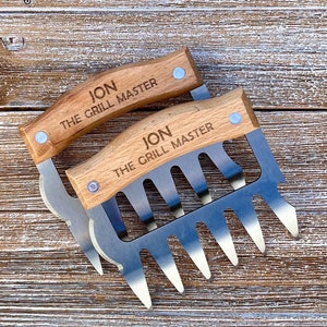 Personalized BBQ Meat Claw Shredders, Wooden Meat Claws, Stainless Steel BBQ Tools, BBQ Meat Lovers Gift, Set of 2 Meat Claws, Gift for Him image 9