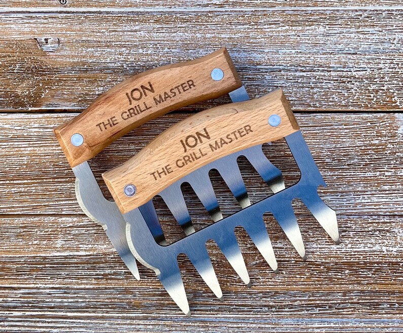 Personalized BBQ Meat Claw Shredders, Wooden Meat Claws, Stainless Steel BBQ Tools, BBQ Meat Lovers Gift, Set of 2 Meat Claws, Gift for Him image 9