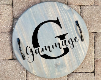Wood Tray with Handles, Wood Charcuterie Board, Farmhouse Serving Tray, Personalized Lazy Susan, Housewarming Gift, Monogram Tray