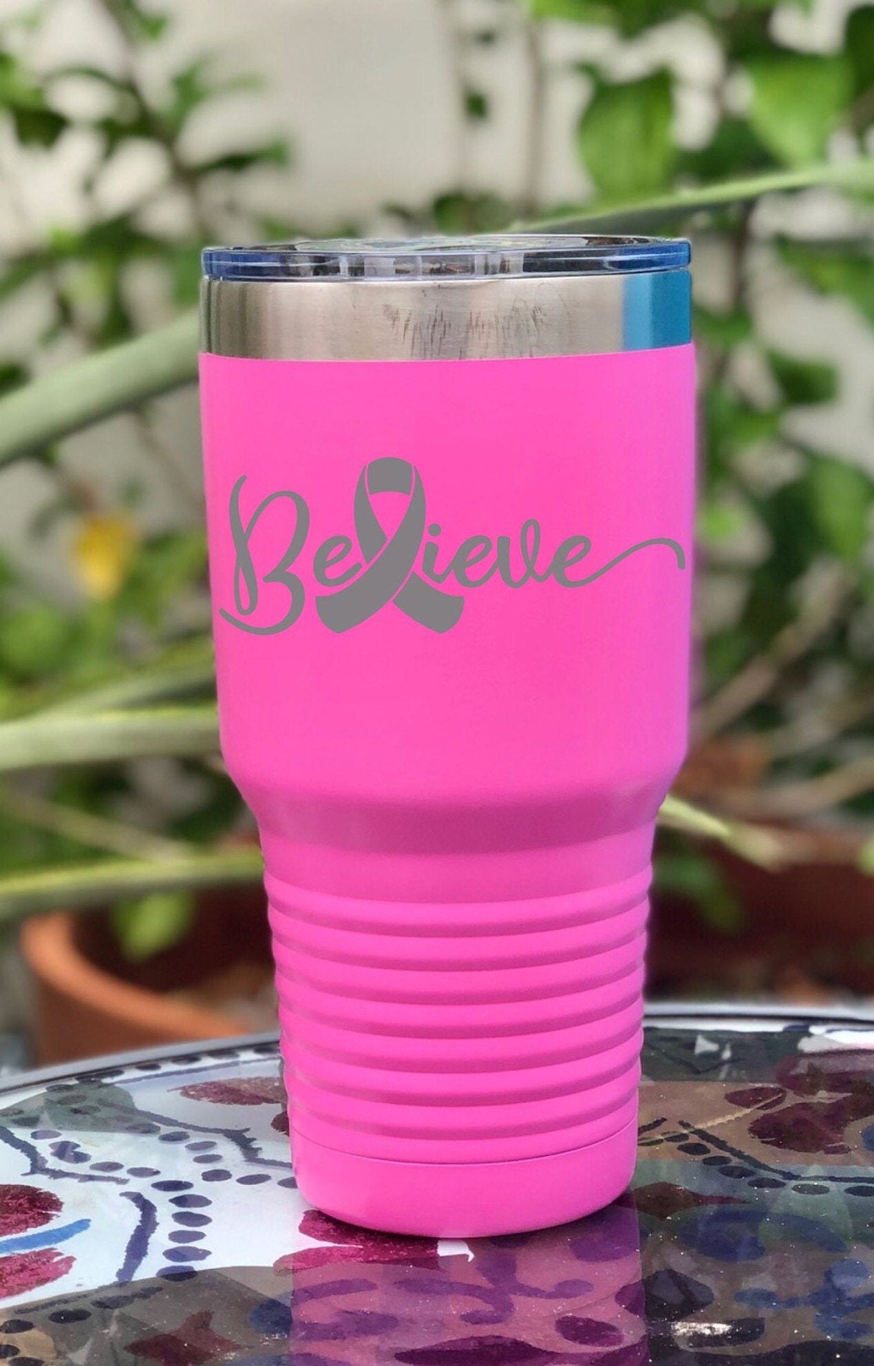 Mousus Breast Cancer Awareness Coffee Mug - Pink Ribbon "Love Hope Cure" Motivational Cup, 11 Oz