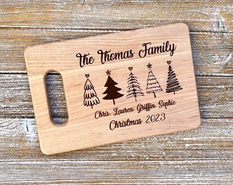 Christmas Cutting Board, Holiday Cutting Board, Engraved Charcuterie Board, Custom Family Name Board, Maple Cutting Board, Holiday Gift