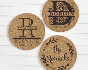 Personalized Cork Trivet, Monogram Hot Pad, Custom Pot Holder, Hot Pad, Kitchen Decor, Personalized Gift, Engagement Gift