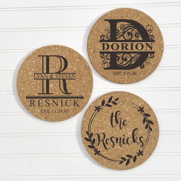 Personalized Cork Trivet, Monogram Hot Pad, Custom Pot Holder, Hot Pad, Kitchen Decor, Personalized Gift, Engagement Gift