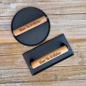 Personalized Cast Iron Press, Smash Burger Heavy Duty Press, Bacon Smasher, BBQ Grill Press Wood Handle, BBQ Gift for Him, Grill Accessories image 8