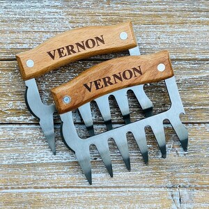 Personalized BBQ Meat Claw Shredders, Wooden Meat Claws, Stainless Steel BBQ Tools, BBQ Meat Lovers Gift, Set of 2 Meat Claws, Gift for Him image 2