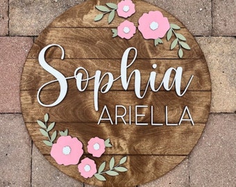 Custom Wood Nursery Sign, Girls Room Name Sign, Floral Wood Shiplap Sign, Wood Name Sign, Name Signs with Flowers, Baby Shower Gift