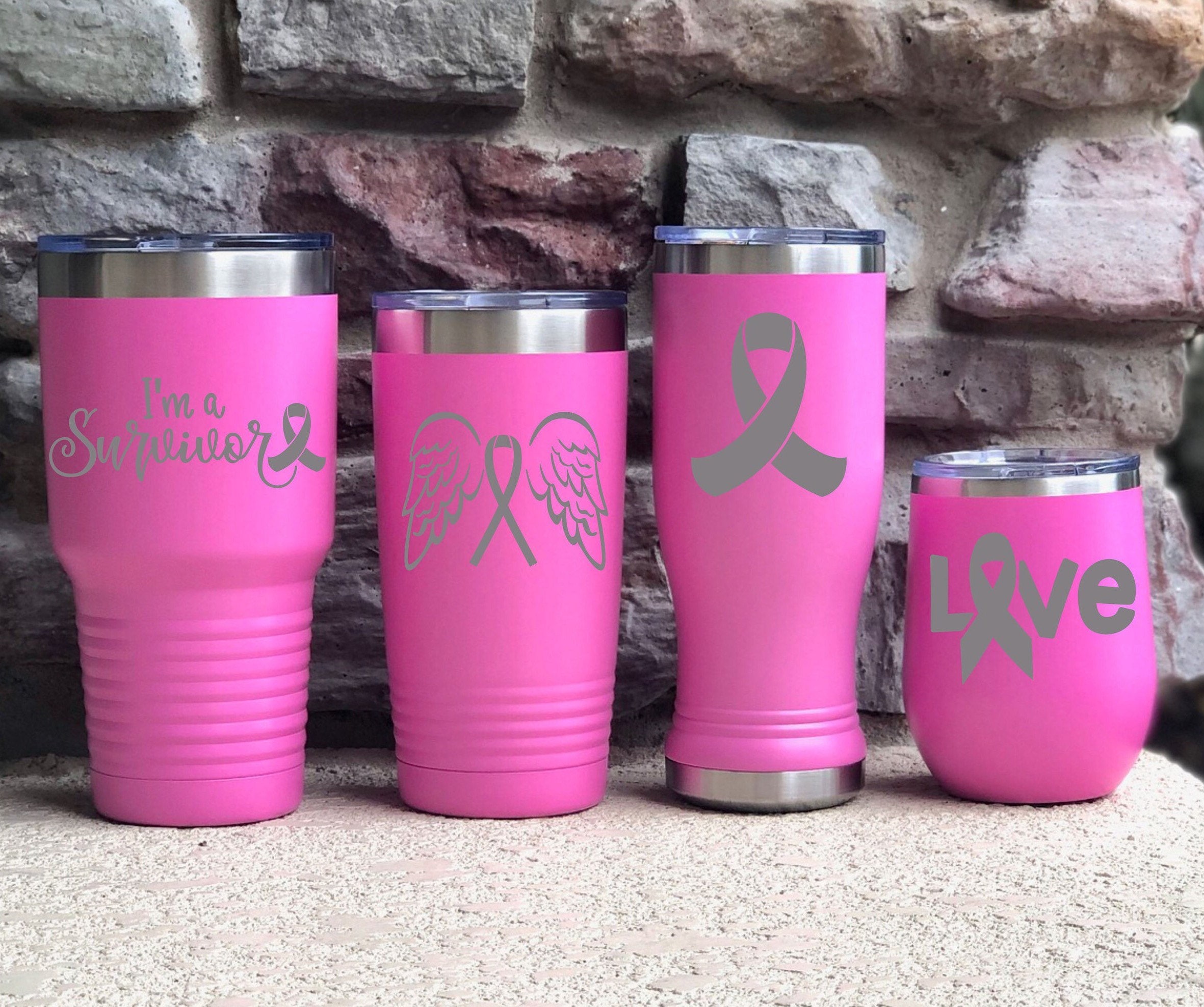 BREAST CANCER TUMBLER - Awareness Pink Ribbons Tumbler with Lid