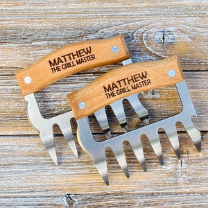 Personalized BBQ Meat Claw Shredders, Wooden Meat Claws, Stainless Steel BBQ Tools, BBQ Meat Lovers Gift, Set of 2 Meat Claws, Gift for Him image 4