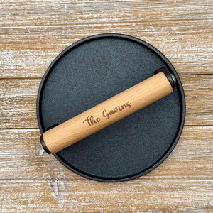 Personalized Cast Iron Press, Smash Burger Heavy Duty Press, Bacon Smasher, BBQ Grill Press Wood Handle, BBQ Gift for Him, Grill Accessories image 9