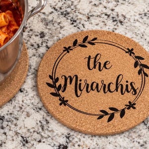 Personalized Cork Trivet Monogram Letter Engagement Shower Gift Cookware Protection Custom Engraved Hotpad Wedding Housewarming Present