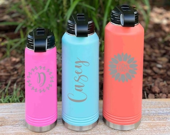 Personalized Water Bottle, Custom Sports Bottle, Customized Workout Bottle, Stainless Steel Water Bottle With Straw, 20oz, 32oz, 40oz