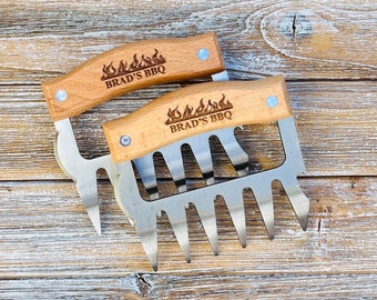 Personalized BBQ Meat Claw Shredders, Wooden Meat Claws, Stainless Steel BBQ Tools, BBQ Meat Lovers Gift, Set of 2 Meat Claws, Gift for Him