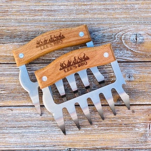 Personalized BBQ Meat Claw Shredders, Wooden Meat Claws, Stainless Steel BBQ Tools, BBQ Meat Lovers Gift, Set of 2 Meat Claws, Gift for Him image 7