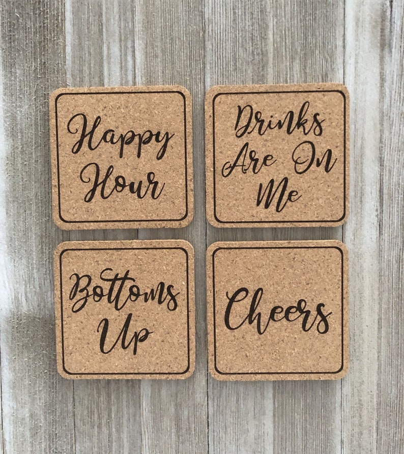 Custom Happy Hour Coasters Laser Engraved Wedding Save the Etsy