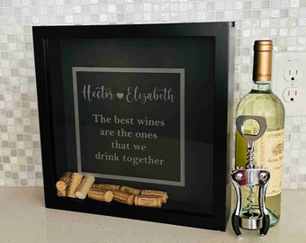 Personalized Wine Cork Shadow Box, Custom Wine Cork Holder, Top Loading Keepsake Shadowbox, Wine Lover Gift, Wedding Gift, Engagement Gift