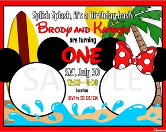 Mickey And Minnie Pool Party Birthday Invitation Etsy Mickey And Minnie Pool Party Birthday Invitation Etsy