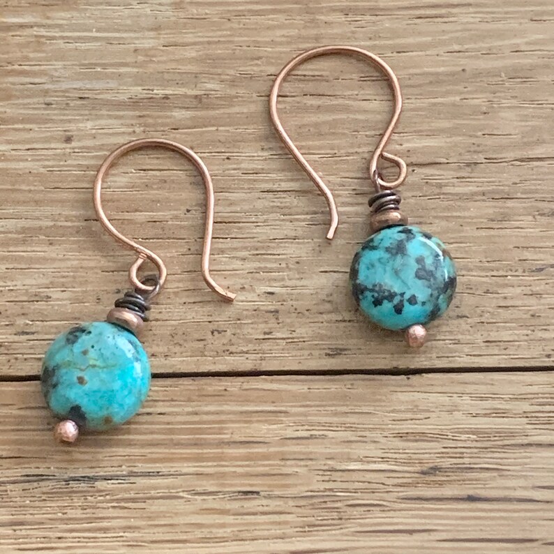 Antique Copper & African Turquoise Earrings. Copper Earrings Etsy
