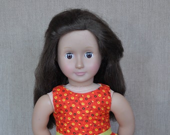 Cute red dress for 18" dolls, fits American Girl and similar dolls.